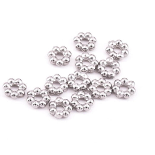 Perle heishi rondelle séparateur perlée fleur acier 3x1mm - Trou:1mm (20)