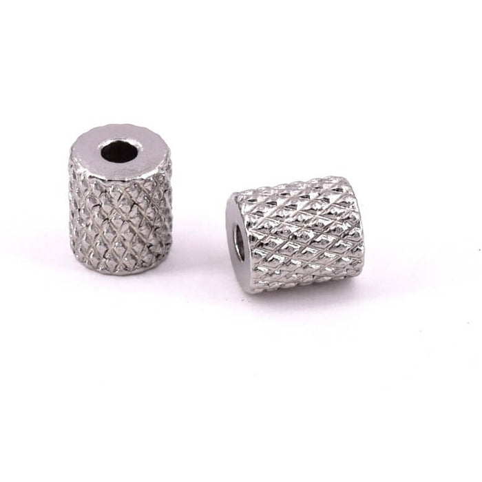 Perle cylindre strié diamant en acier inoxydable 7x6mm (2)