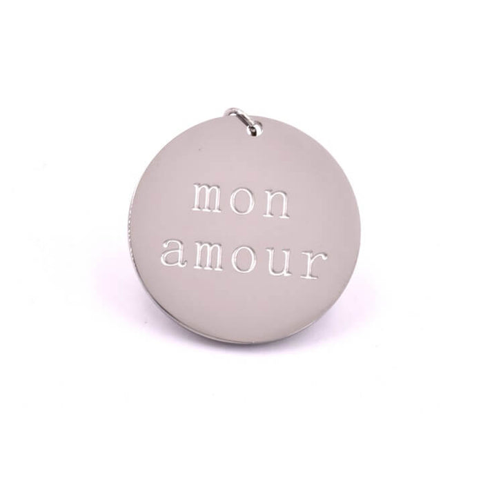 Pendentif médaille ronde acier inoxydable gravée mon amour 20mm (1)