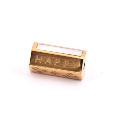 Achat Perle tube hexagonale acier doré et rectangle nacre happy 12x6mm (1)