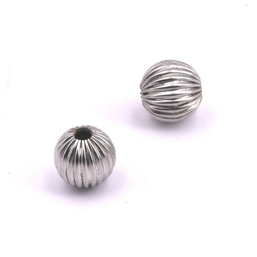 Perle en acier inoxydable rainuré 10mm - Trou: 2.5mm (2)
