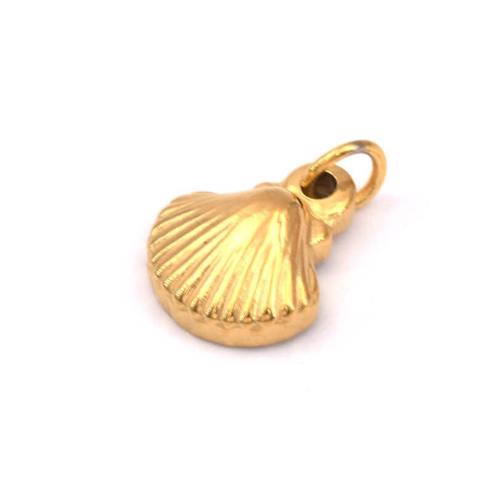 Pendentif coquille St Jacques acier doré 13mm - Trou: 1.5mm (1)