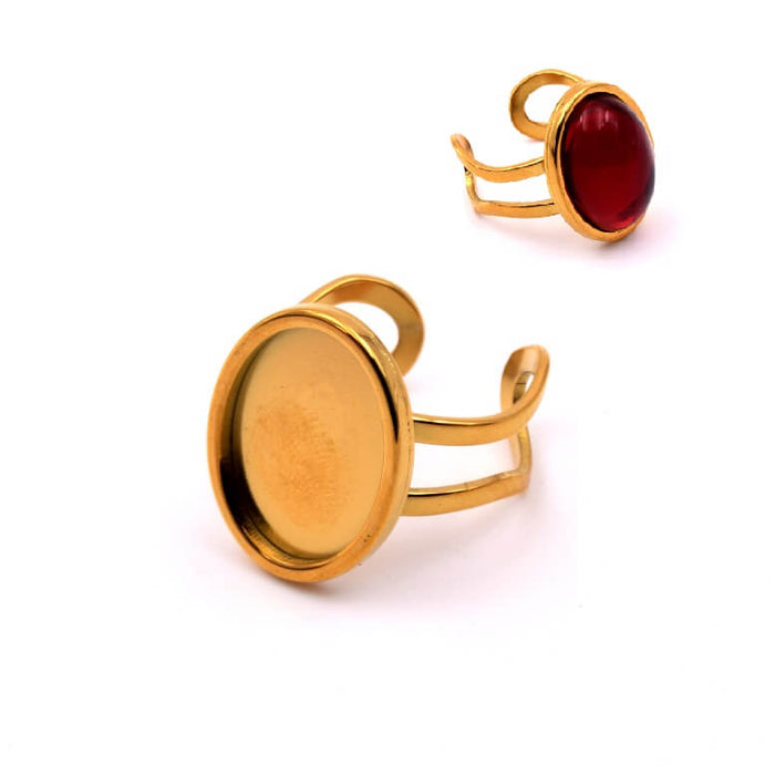 Bague acier inoxydable doré réglable pour cabochon ovale 18x13mm (1)