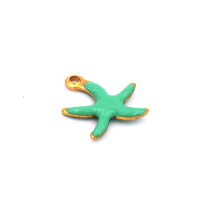Pendentif étoile de mer acier doré émail turquoise 10mm - Trou:1mm (1)