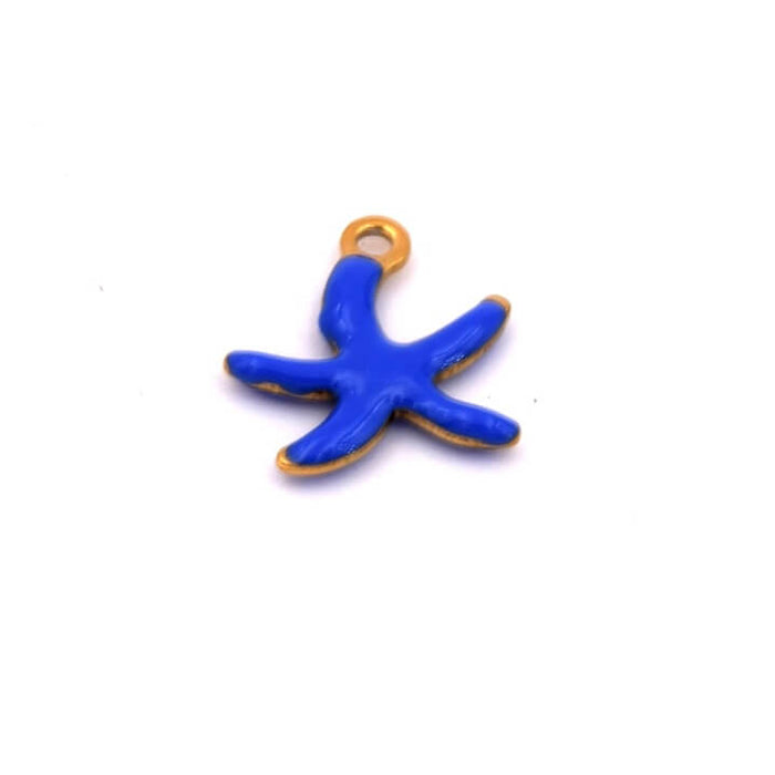 Pendentif étoile de mer acier doré émail bleu 10mm - Trou:1mm (1)