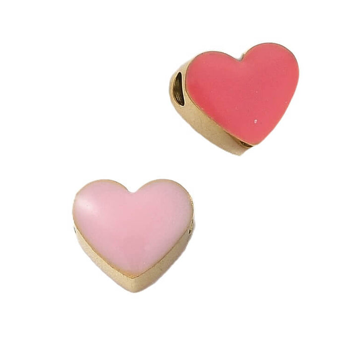 Perle coeur acier inoxydable doré deux faces rose et fuchsia 5mm- Trou: 1.5mm (1)