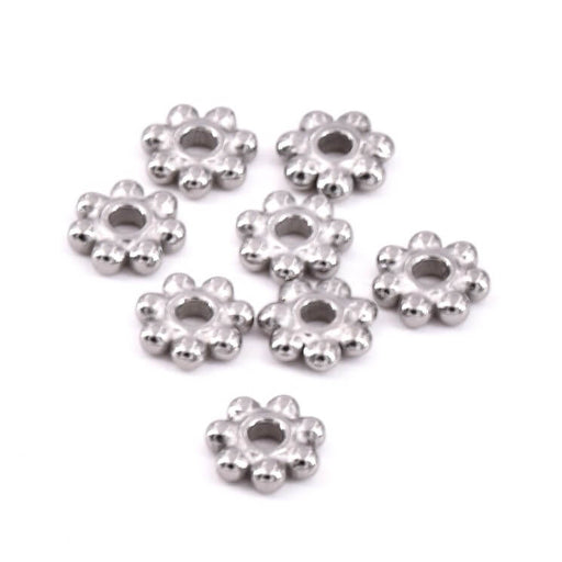 Perle heishi rondelle séparateur perlée fleur acier 4x1.2mm - Trou:1mm (20)
