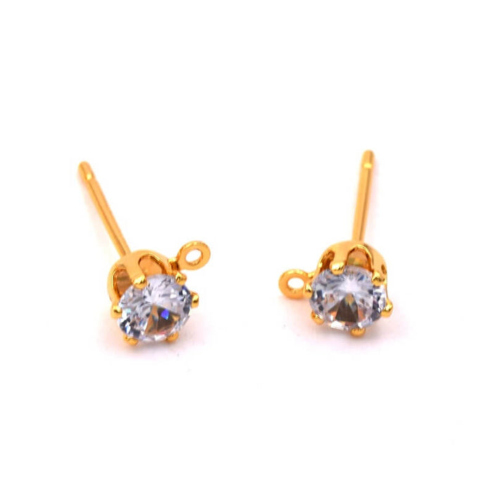 Clou d'oreille laiton doré serti d'un zircon 17x6mm - Trou: 1mm (2)