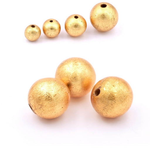 Perle ronde en bois doré à la feuille d'or 18mm - Trou: 3mm (3)