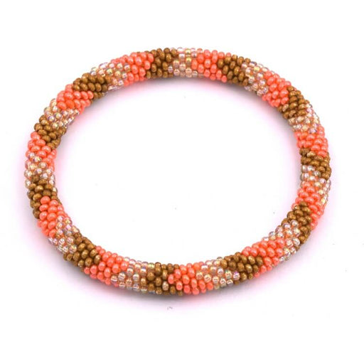 Achat Bracelet jonc crocheté Népalais chevron orange et beige 65mm (1)