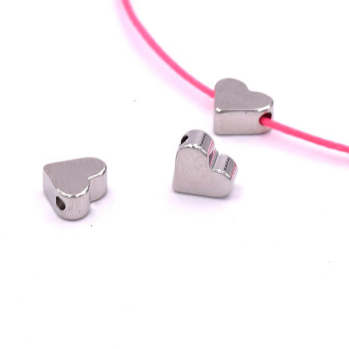 Perle coeur laiton couleur platine 6x7x3mm - Trou: 1.2mm (2)