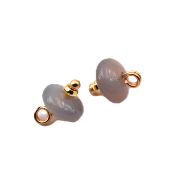 Pendentif rondelle bouton en agate grise et laiton doré 10mm (2)