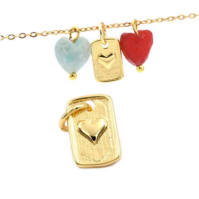 Pendentif charm rectangle avec coeur en laiton doré 10x7mm (1)