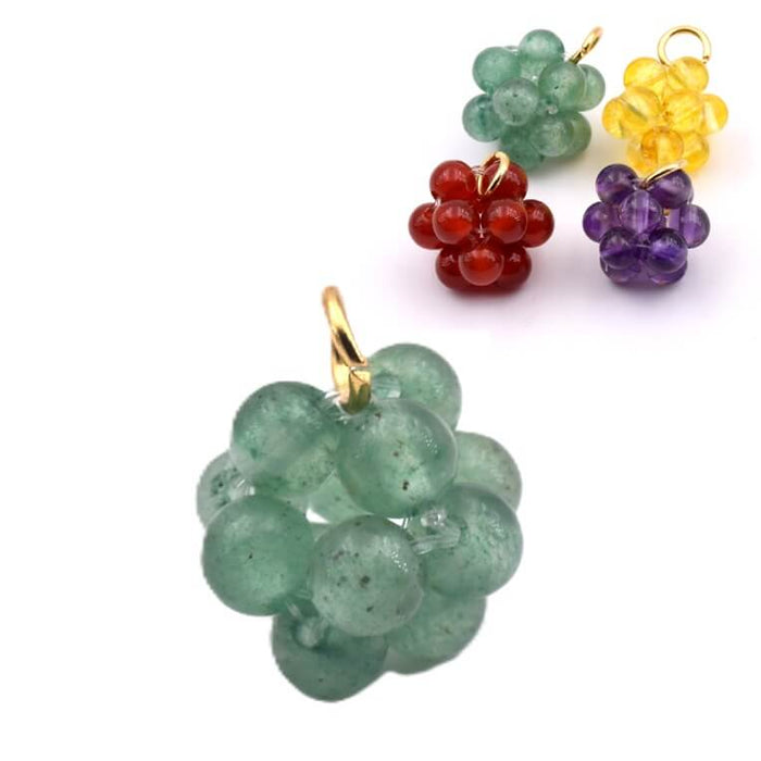 Pendentif boule de perles en quartz teinté vert 11-12mm (1)