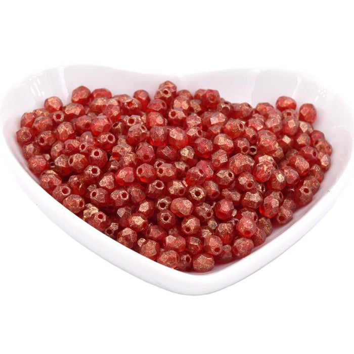 Perles Facettes de Bohème Gold Marbled - Siam Ruby 4mm (50)