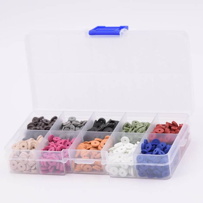 Perle heishi mix 10 couleurs 6x1mm en pâte polymère (1 boite)