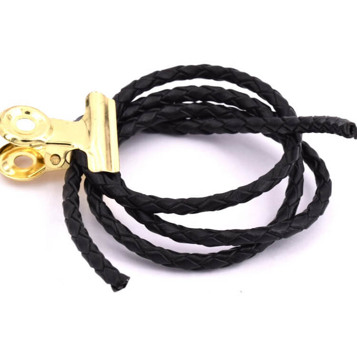 Cordon en cuir rond tressé noir 3mm (50cm)