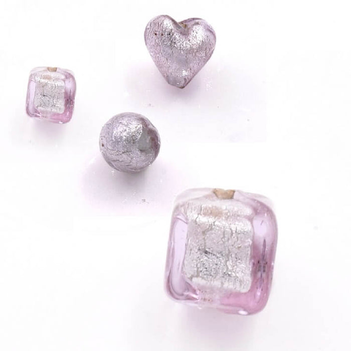 Perle de Murano cube rosé argent vieilli 6x6mm (1)