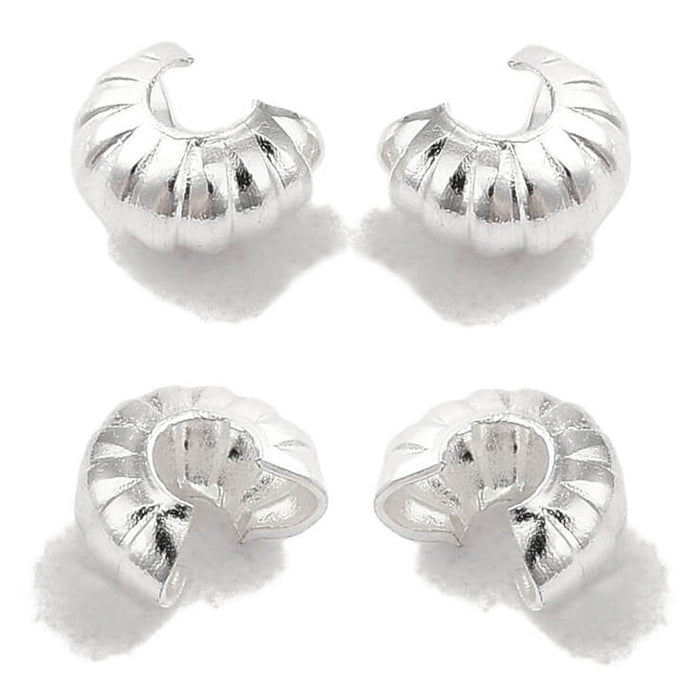 Cache perle à écraser en laiton argenté rainurées 4x3mm (10)