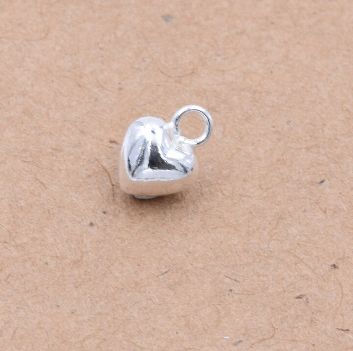 Coeur bombé en argent 925 - 5x7x3mm - Trou: 1.5mm (1)