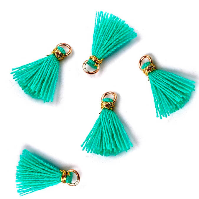 5 Mini pompon fil doré turquoise 15mm (5)