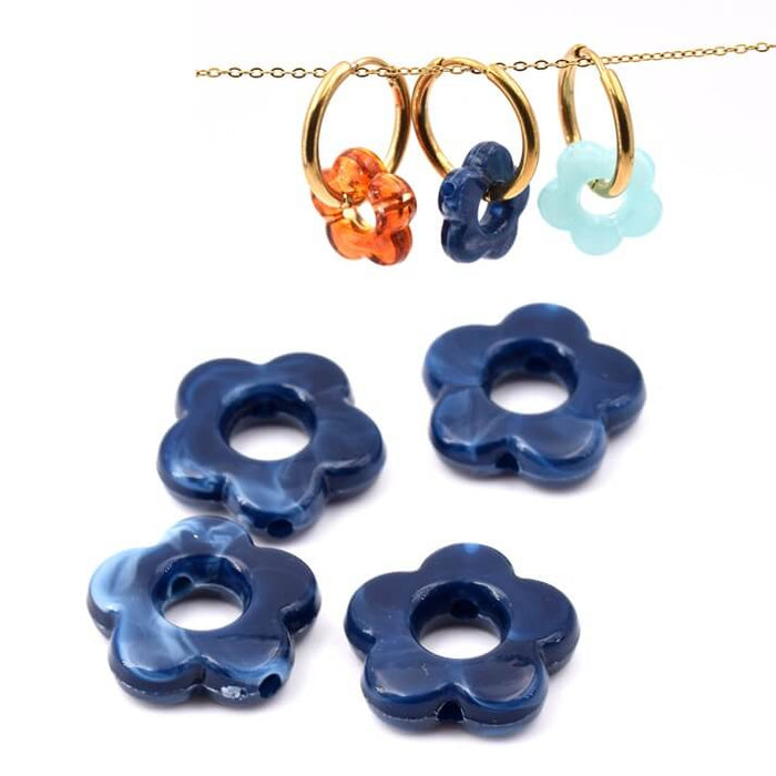 Perle forme fleur en résine bleu lapis 14.5mm - Trou : 5mm (4)