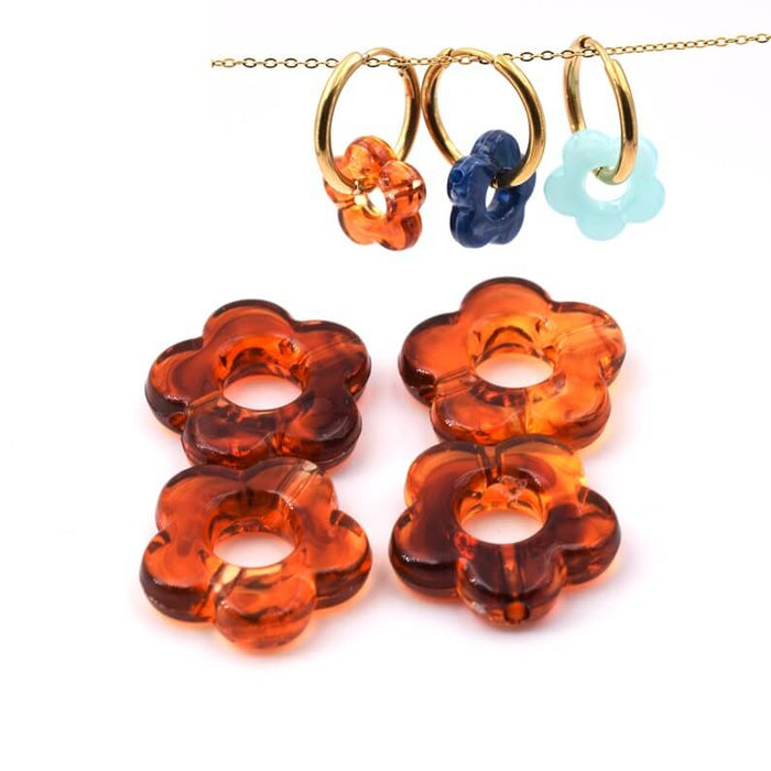 Perle forme fleur en résine brun ambre 14.5mm - Trou : 5mm (4)