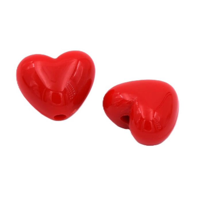 Perle coeur en acrylique rouge 17x20mm - Trou: 2mm (2)