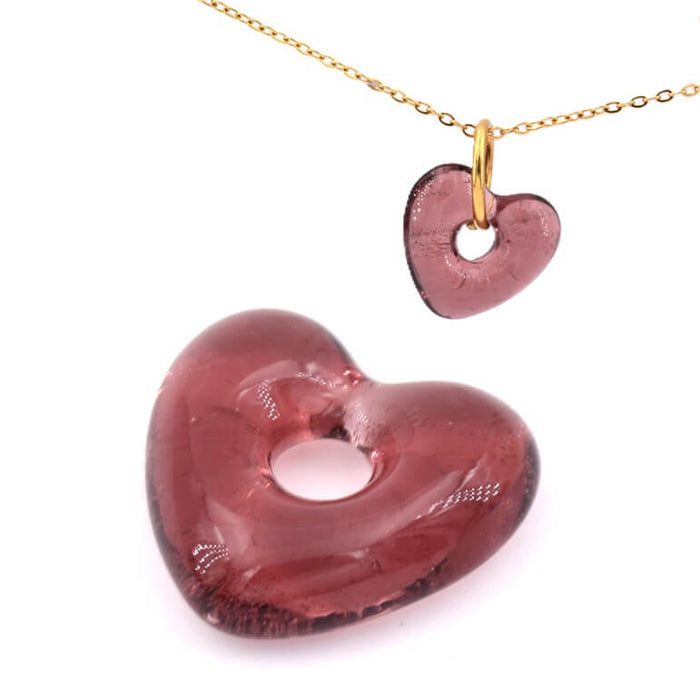 Pendentif coeur en verre violet 15x14mm - Trou: 3mm (1)