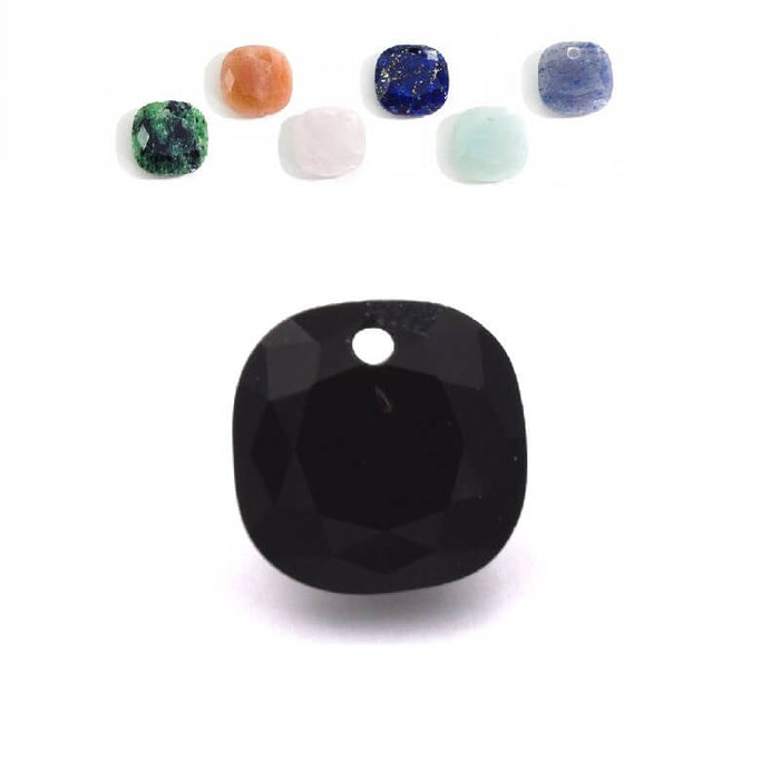 Pendentif carré facettes onyx noir 11x11mm - trou : 1mm (1)