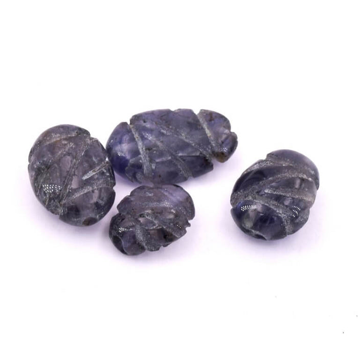 Perle sculptée ovale bombée Iolite 9-11x8-9mm - trou 0.5mm (4)