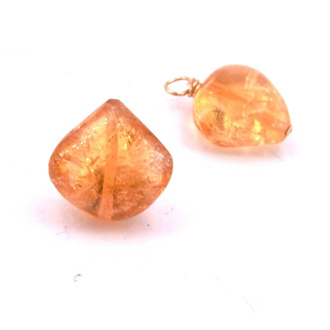 Perle coeur bombé en Citrine 9-11x9-11mm - Trou : 0.5mm (2)