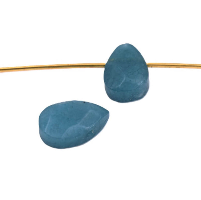 Pendentif perle goutte plate jade teinté bleu vert à facettes 9-10mm - Trou: 0.8mm (2)