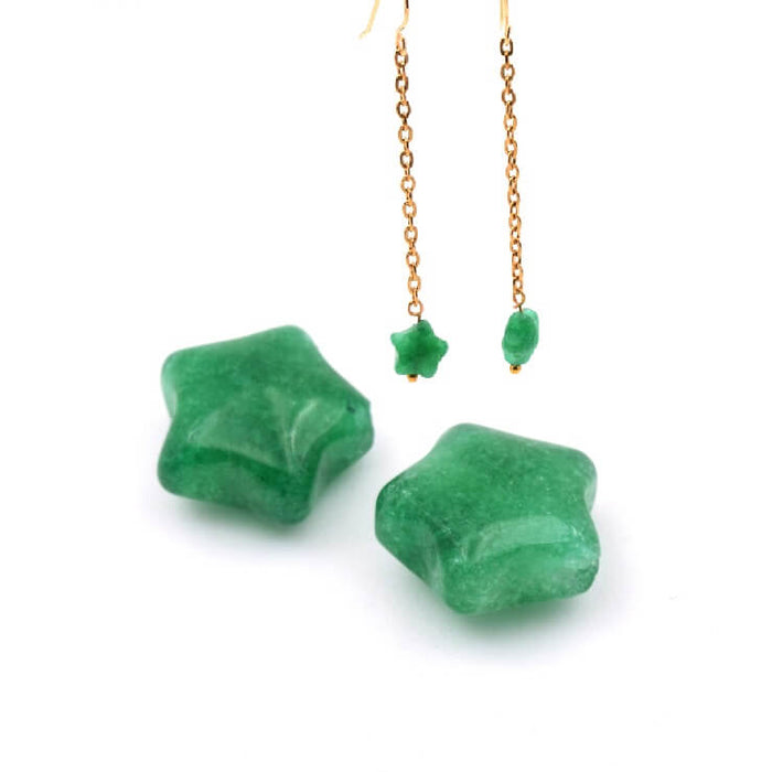 Perle étoile sculptée en jade teinté vert 8mm - Trou: 0.8mm (2)