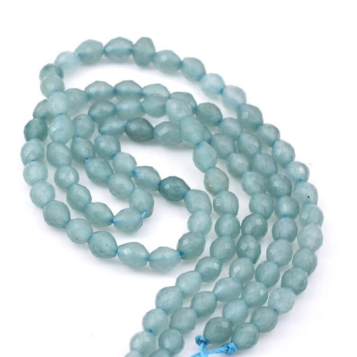 Perles ovales à facettes en jade teinté bleu 6x5mm - Trou: 1mm (1)