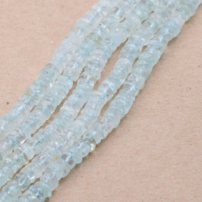 Heishi perle rondelle Aquamarine 6x2-4mm - Trou: 0.5mm (1 Fil-32cm)