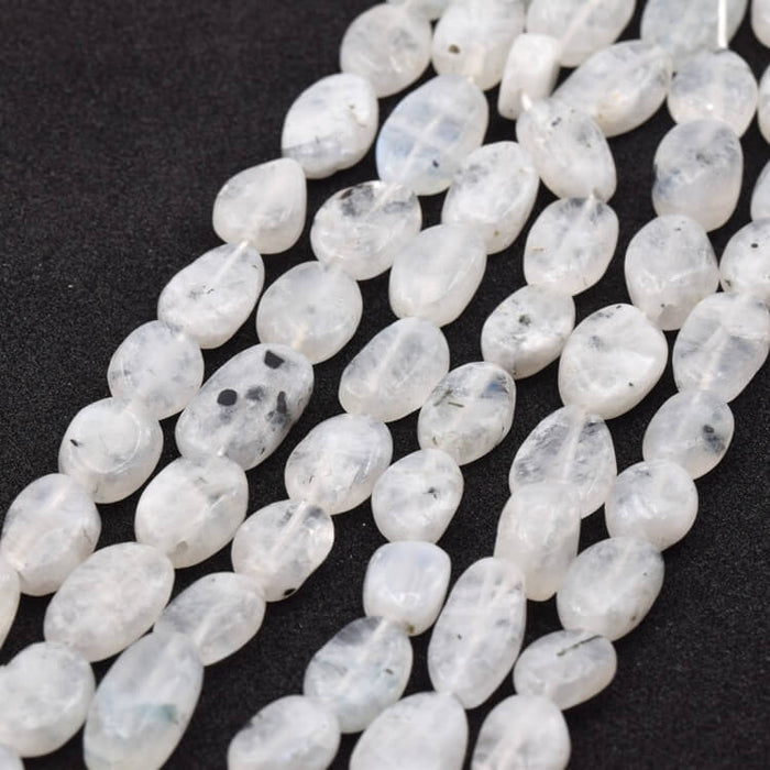 Perles ovales galet plat en pierre de lune 12-17x9-10mm- Trou: 0.5mm (1 fil-33cm)