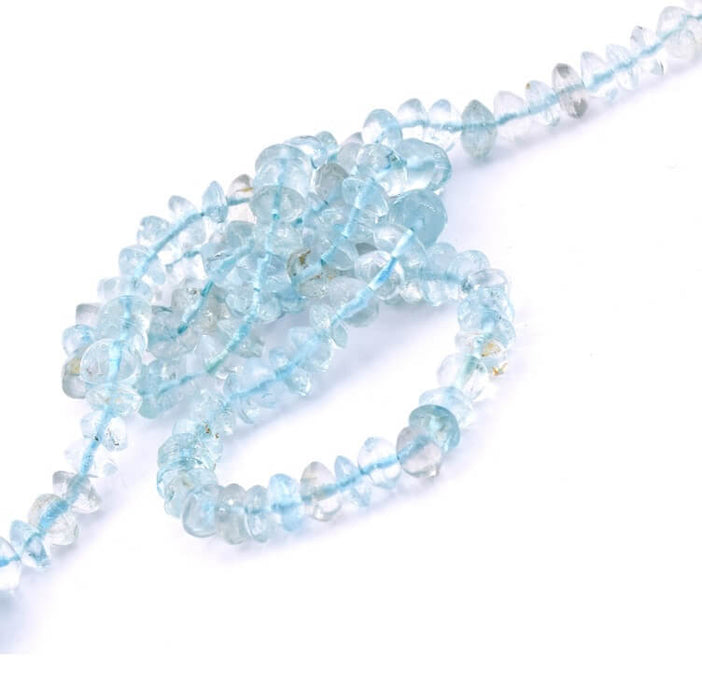 Perle bouton en Aigue Marine 5-7x3-5mm - Trou : 0.5mm (1 Fil-33cm)