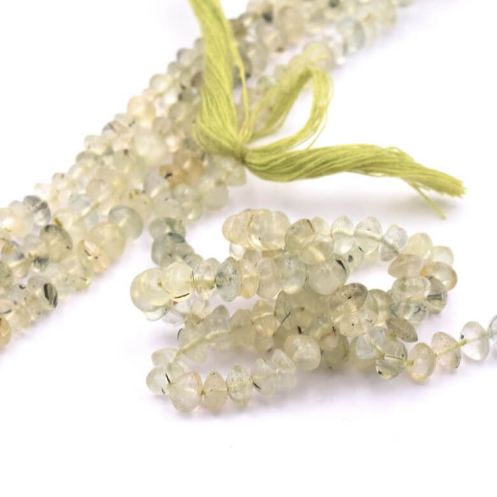 Perle bouton en Préhnite 5-6x3-5mm - Trou : 0.5mm (1 Fil-33cm)