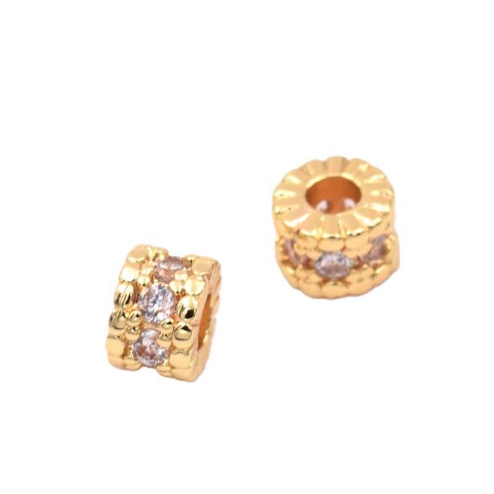 Perle rondelle heishi laiton doré avec zircons 4x3mm - Trou: 1.5mm (1)