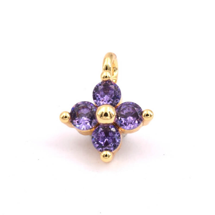 Pendentif croix fleur doré et zircon violet 8mm - Trou: 1.2mm (1)