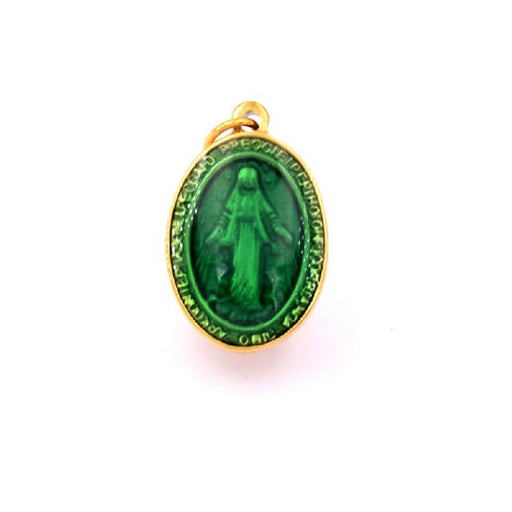 Médaille acier ovale médaille miraculeuse avec la Vierge verte (1)