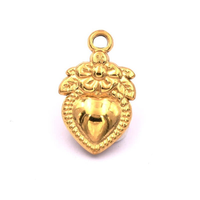 Pendentif coeur en acier inoxydable doré - 21x13mm (1)