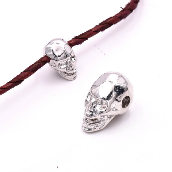 Perle tête de mort laiton platiné à facettes 8mm - trou 2mm horizontale (1)