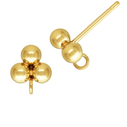 Achat Boucles d&#39;oreilles clou 3 billes 3mm avec anneau Gold filled (2)