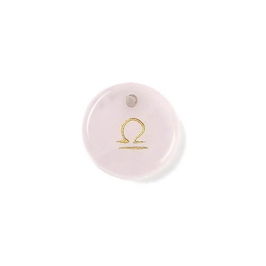 Pendentif quartz rose 12mm signe astrologique Balance - Trou: 1mm (1)