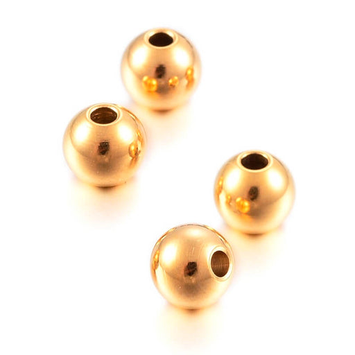 Perles Rondes en Acier Inoxydable doré OR - 5mm - Trou : 1.2mm (20)