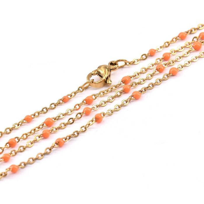 Collier Chaine Acier Doré 45cm - 2x1.5x0.2mm et Email Orange 45cm (1)