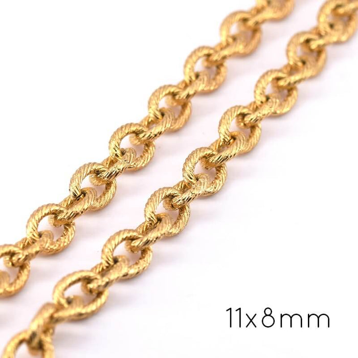 Chaine en Acier Inoxydable Dorée Striée Maille Ovale 11x8mm (50cm)