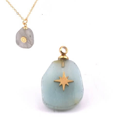 Pendentif Amazonite Avec étoile Acier Inoxydable doré Or 13x12mm (1)